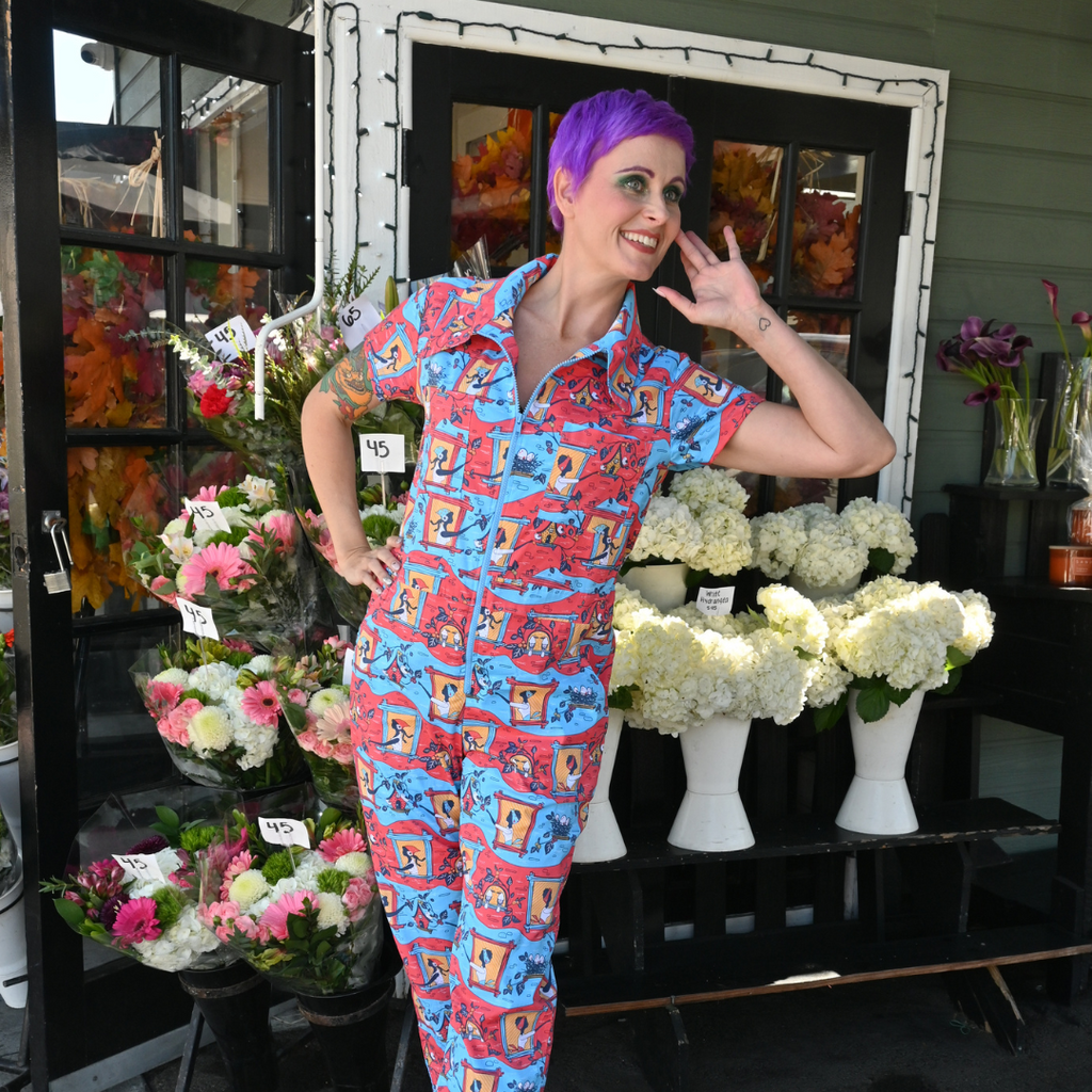 Brownstone Betties Jumpsuit in Red & Blue
