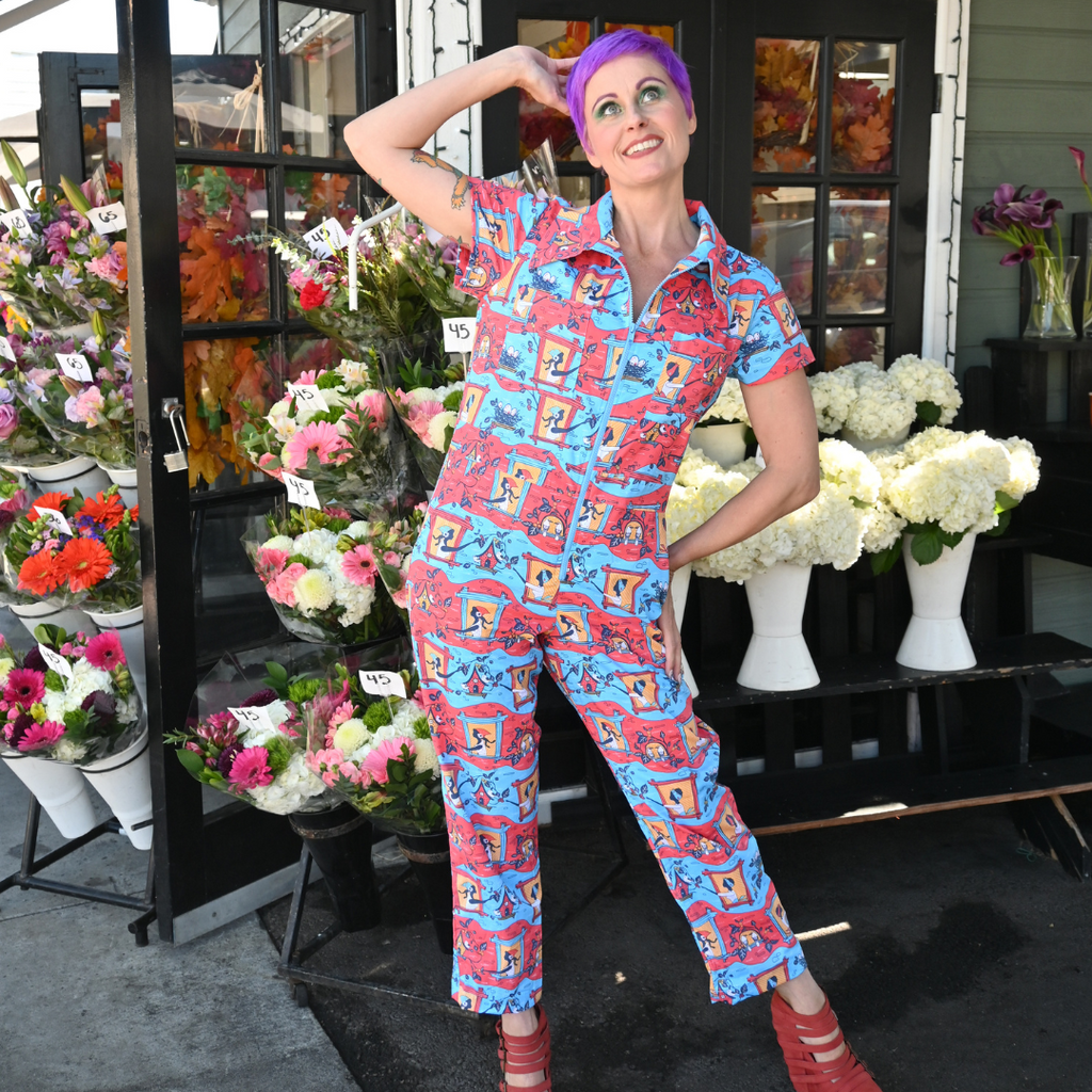 Brownstone Betties Jumpsuit in Red & Blue