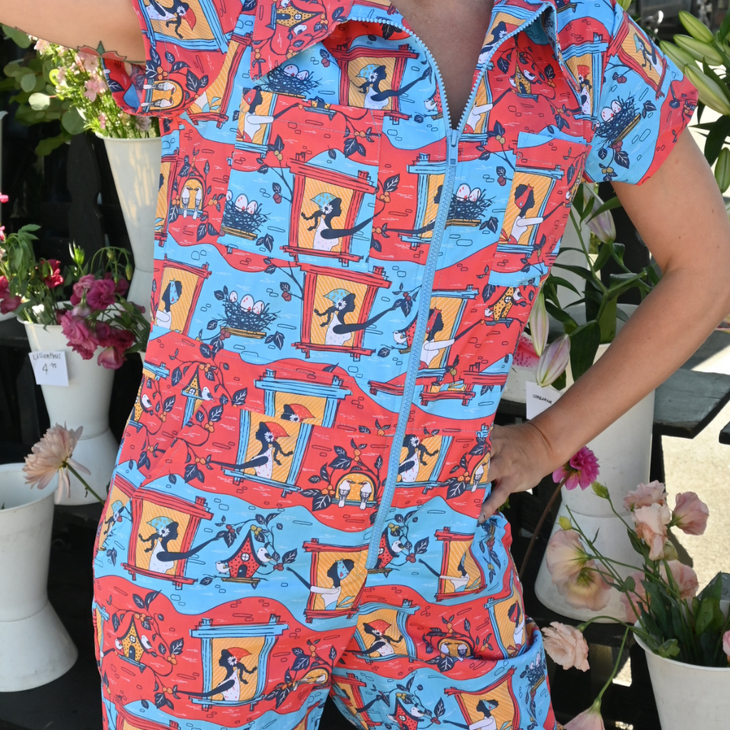 Brownstone Betties Jumpsuit in Red & Blue