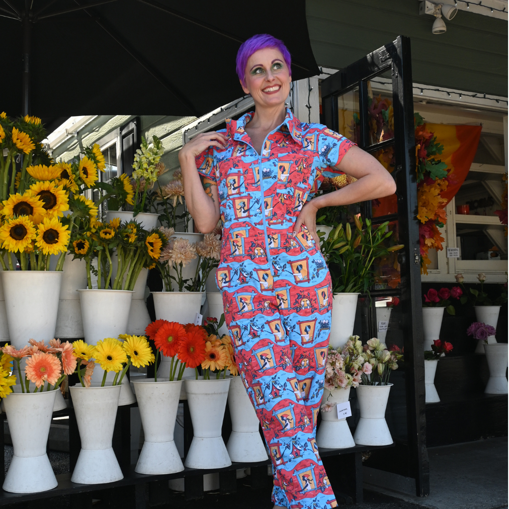 Brownstone Betties Jumpsuit in Red & Blue