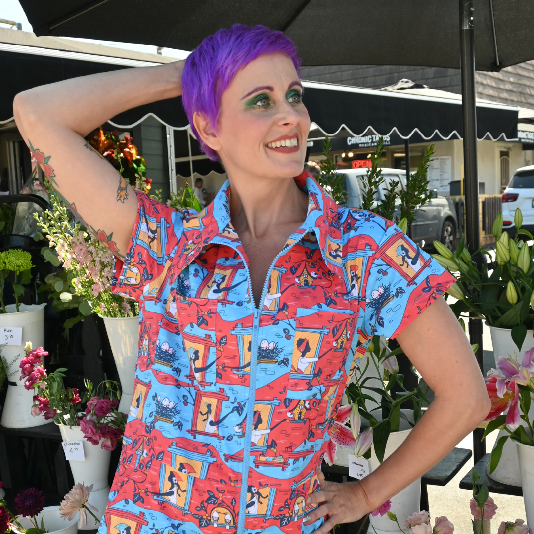 Brownstone Betties Jumpsuit in Red & Blue