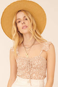 Floral Ruffle-Trim Smocked Cami Bodysuit
