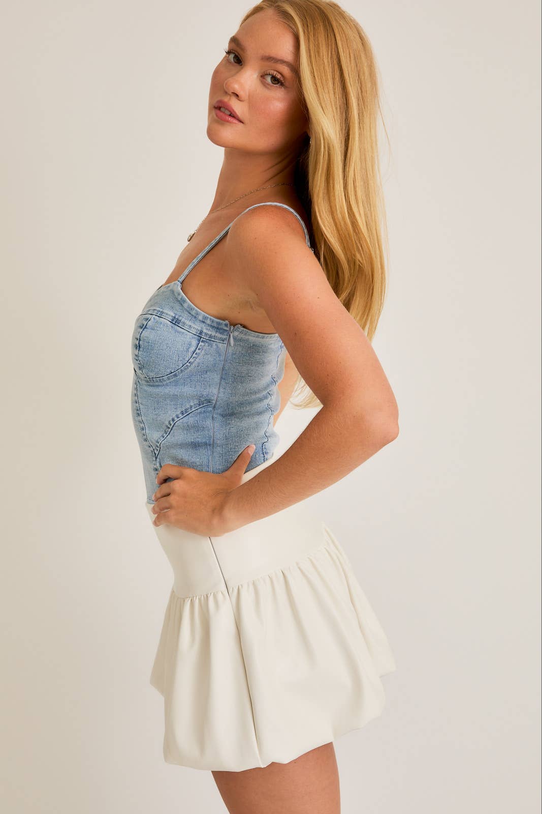 Le Lis Denim Bustier Bodysuit