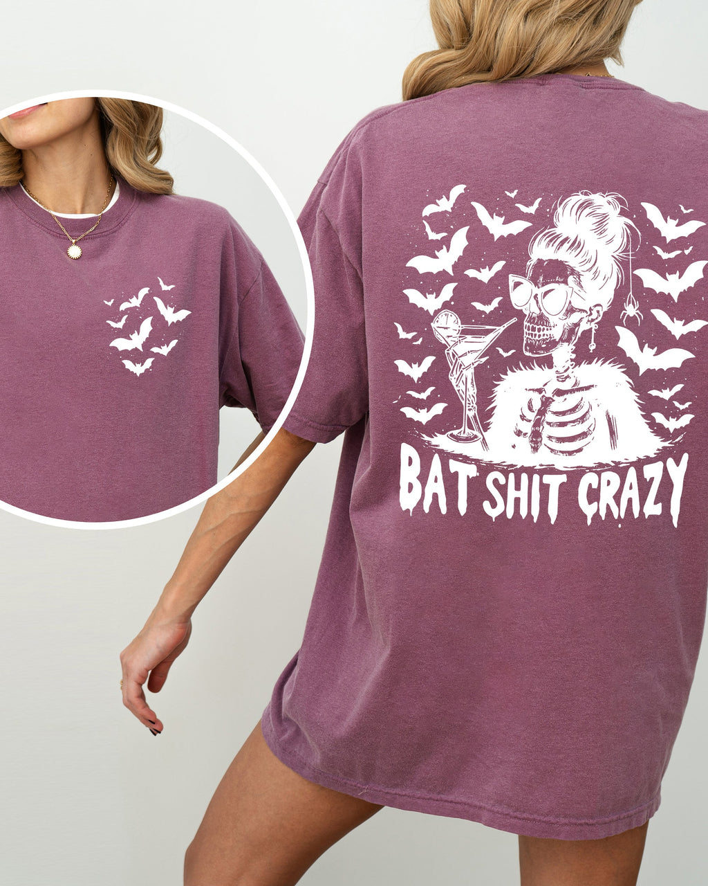 Bat Shit Crazy Skeleton Halloween Witch Crude Sarcastic Vulgar Comfort Colors Tee