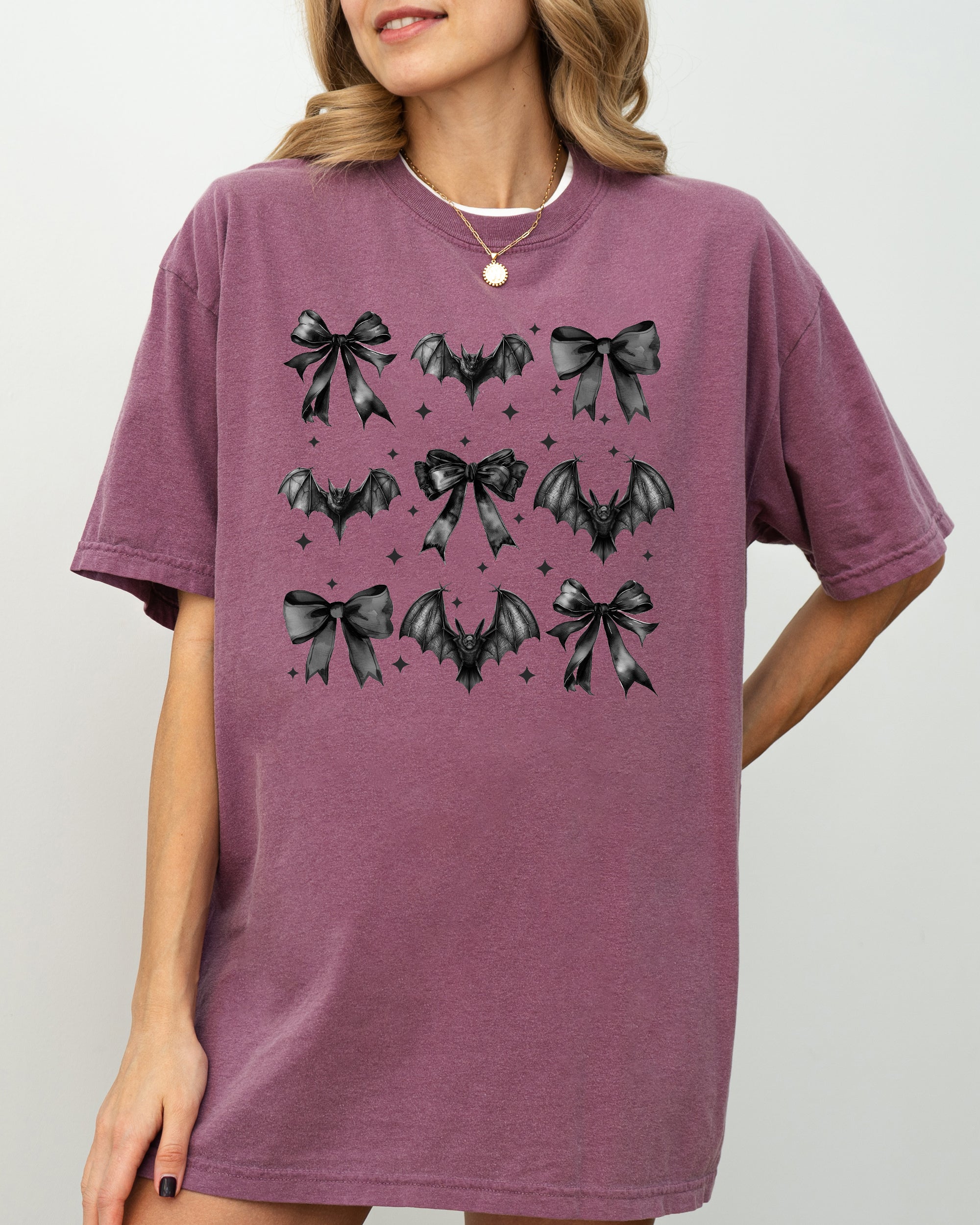 Bats and Black Bows Vampire Coquette Gothic Ribbons Lace Fangs Comfort Colors Tee