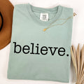 Believe Christmas Minimalist Holiday Santa Xmas Snow Winter Cozy Comfort Colors Tee