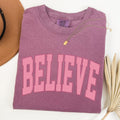 Believe Varsity Collegiate Christmas Santa Winter Xmas Classic Comfort Colors Tee