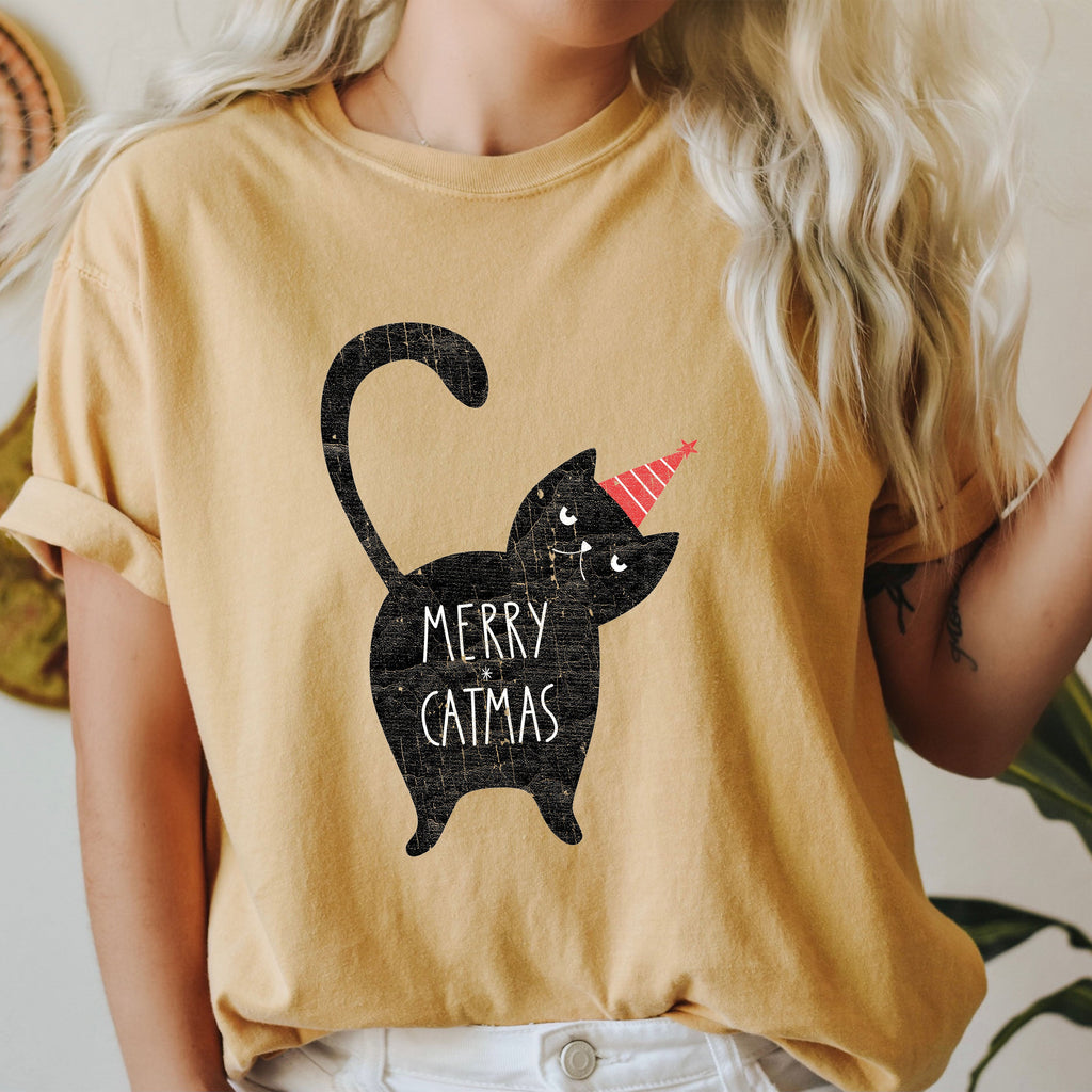 Merry Catmas Funny Christmas Cat Lover Holiday Season Quote For Cat People Fans Comfort Colors Tee