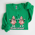 Rockin Around Christmas Carols Santa Snow Winter Xmas Festive Pocket Sweatshirt Cozy Holiday Seasonal Illustrated