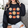 Flowers And Pumpkins Minimalist Autumn Fall Halloween Seasonal Floral Print Sweatshirt