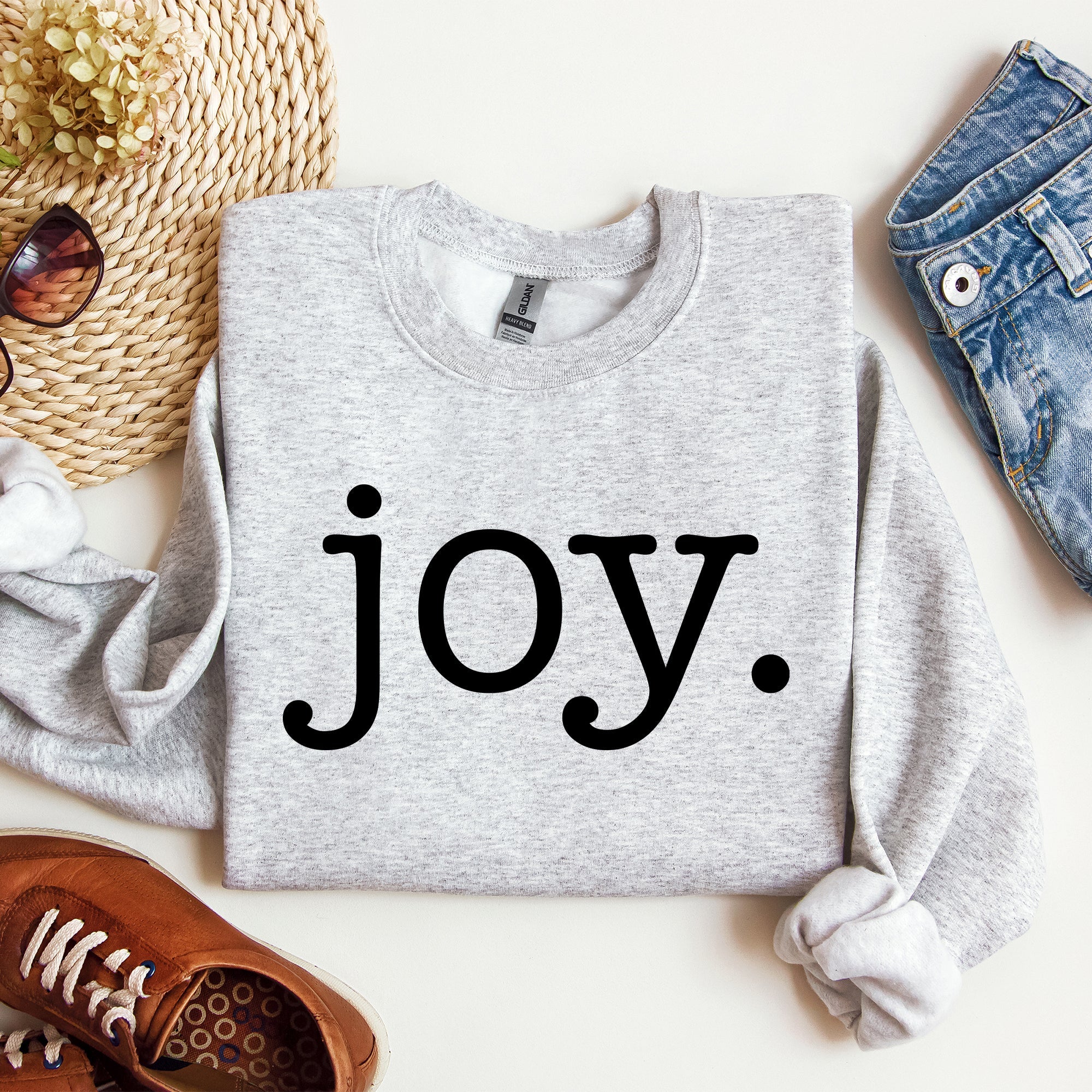 Joy, Classic Minimalist, Christmas, Winter, Snow, Santa Graphic Sweatshirt