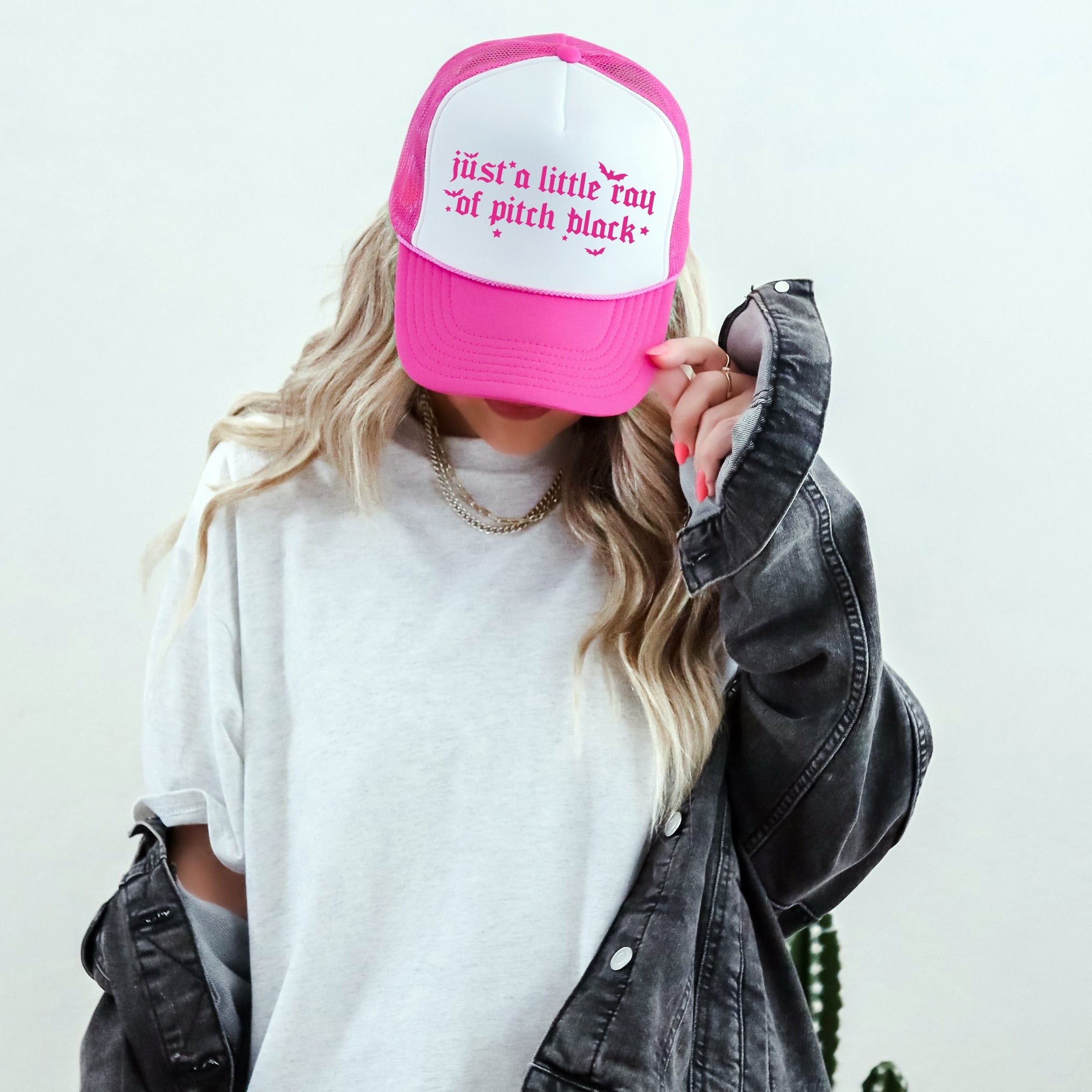 Just A Little Ray Of Pitch Black Sassy Funny Bold Attitude Statement Trucker Hat