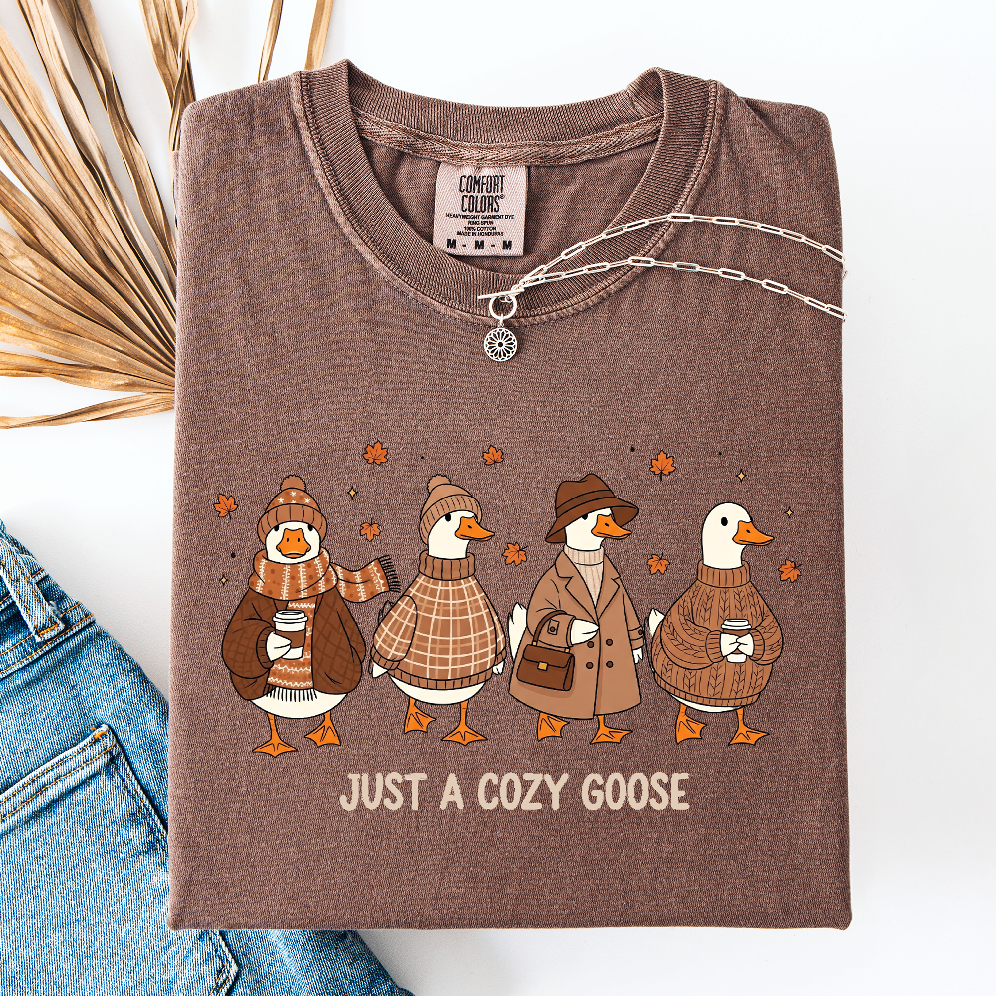 Just A Cozy Goose Autumn Goose Watercolor Bouquet With Jack O Lantern Motifs Comfort Colors Tee