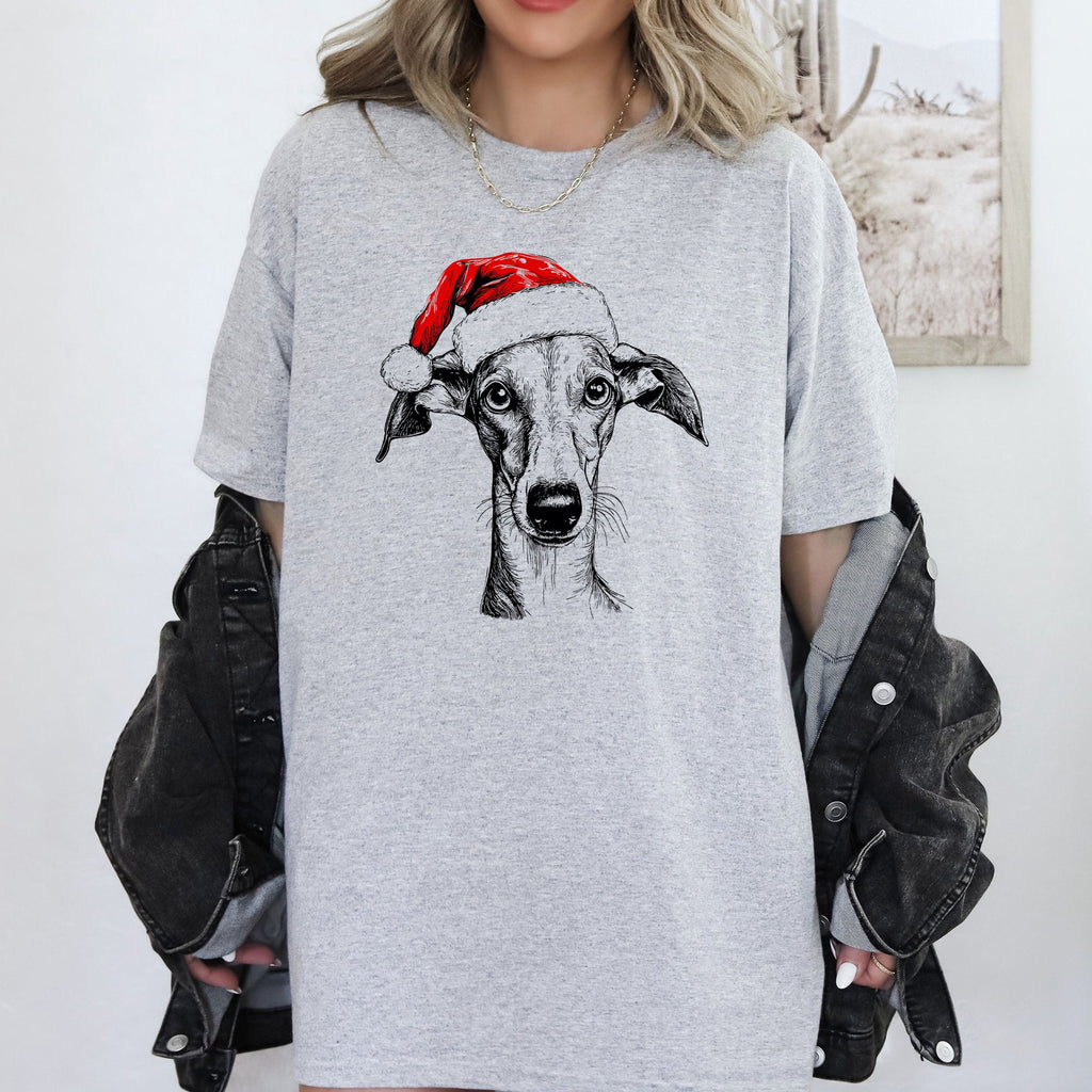 Greyhound Santa Christmas Dog Lover Pet Portrait Graphic Festive Holiday Edition Comfort Colors Tee