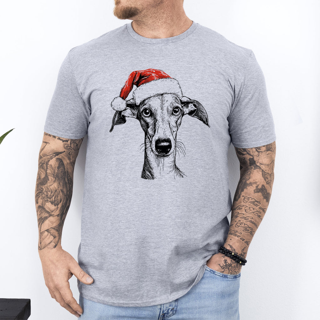 Greyhound Santa Christmas Dog Lover Pet Portrait Graphic Festive Holiday Edition Comfort Colors Tee