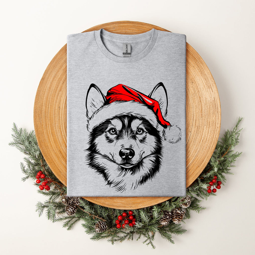 Husky Santa Claus With Christmas Paws And Festive Holly For Dog Lovers Comfort Colors Tee