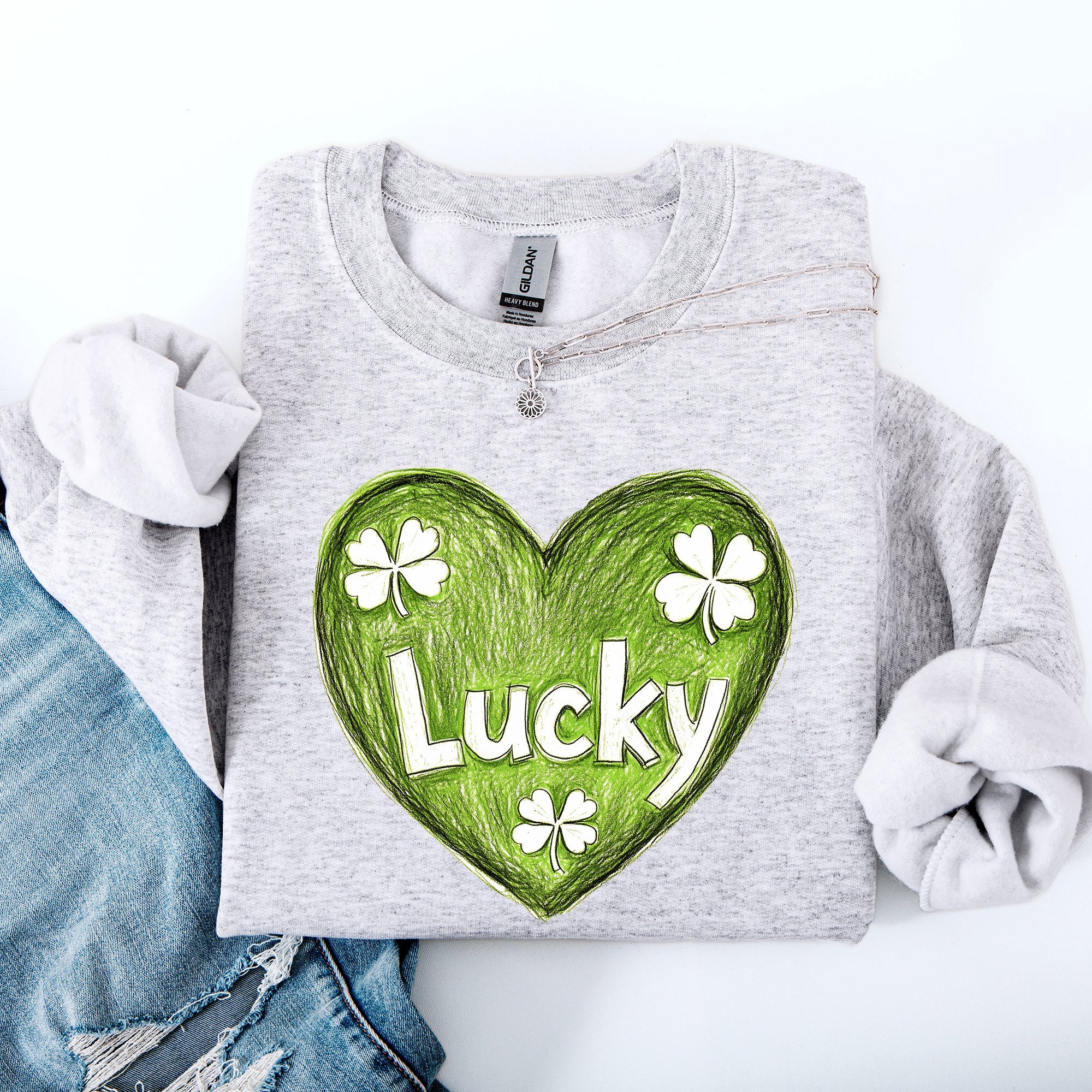 Lucky Sketched Heart St Patrick's Day Shamrock Clover Leprechaun Celebration Edition Sweatshirt