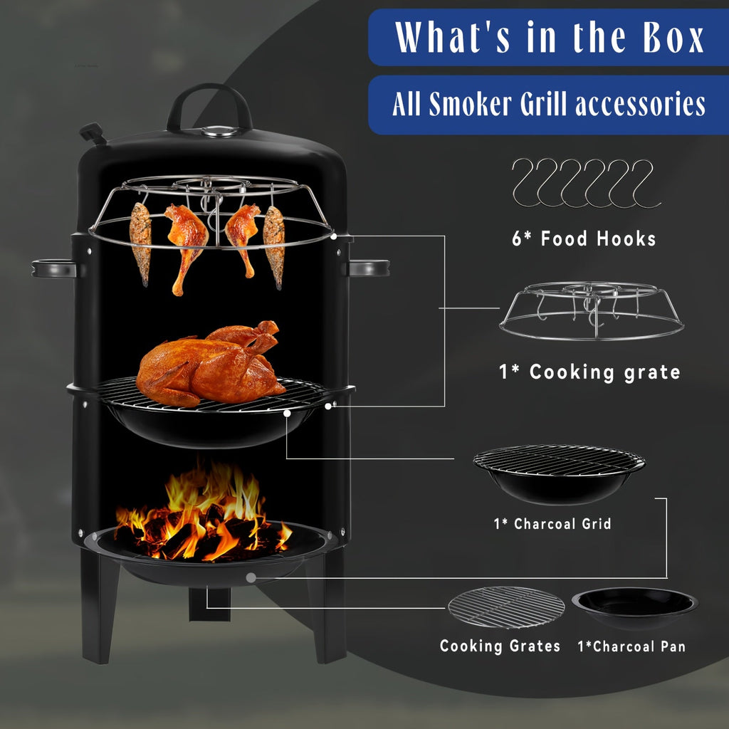3-in-1 Charcoal Smoker Grill BBQ Fire Pit Portable Outdoor Camping Grill