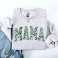 Mama Leopard Print Collegiate Varsity St Patrick's Day Shamrock Clover Lucky Leprechaun Sweatshirt