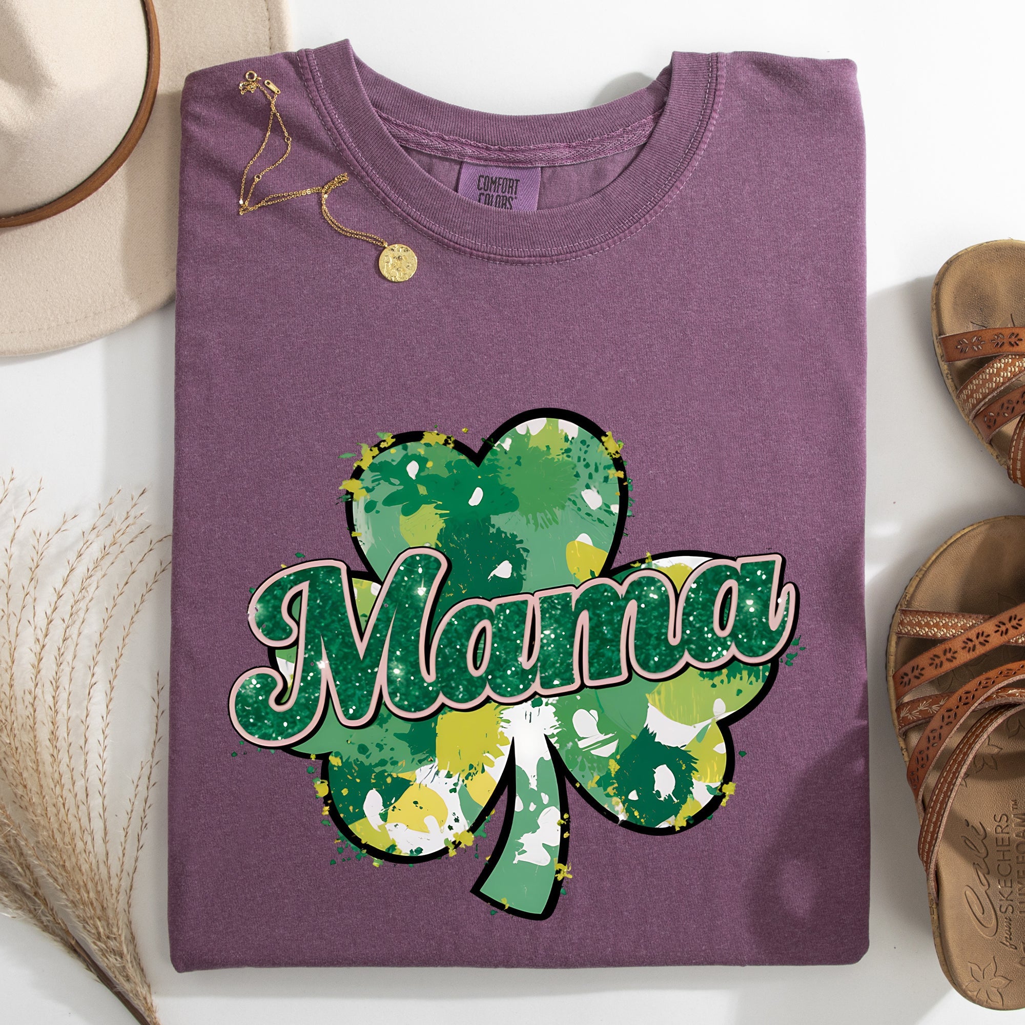Mama Painted St Patrick's Day Shamrock Clover Lucky Leprechaun Comfort Colors Tee