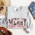 Merry Country Christmas Collegiate Style Retro Fur Leopard Print Holiday Sweatshirt