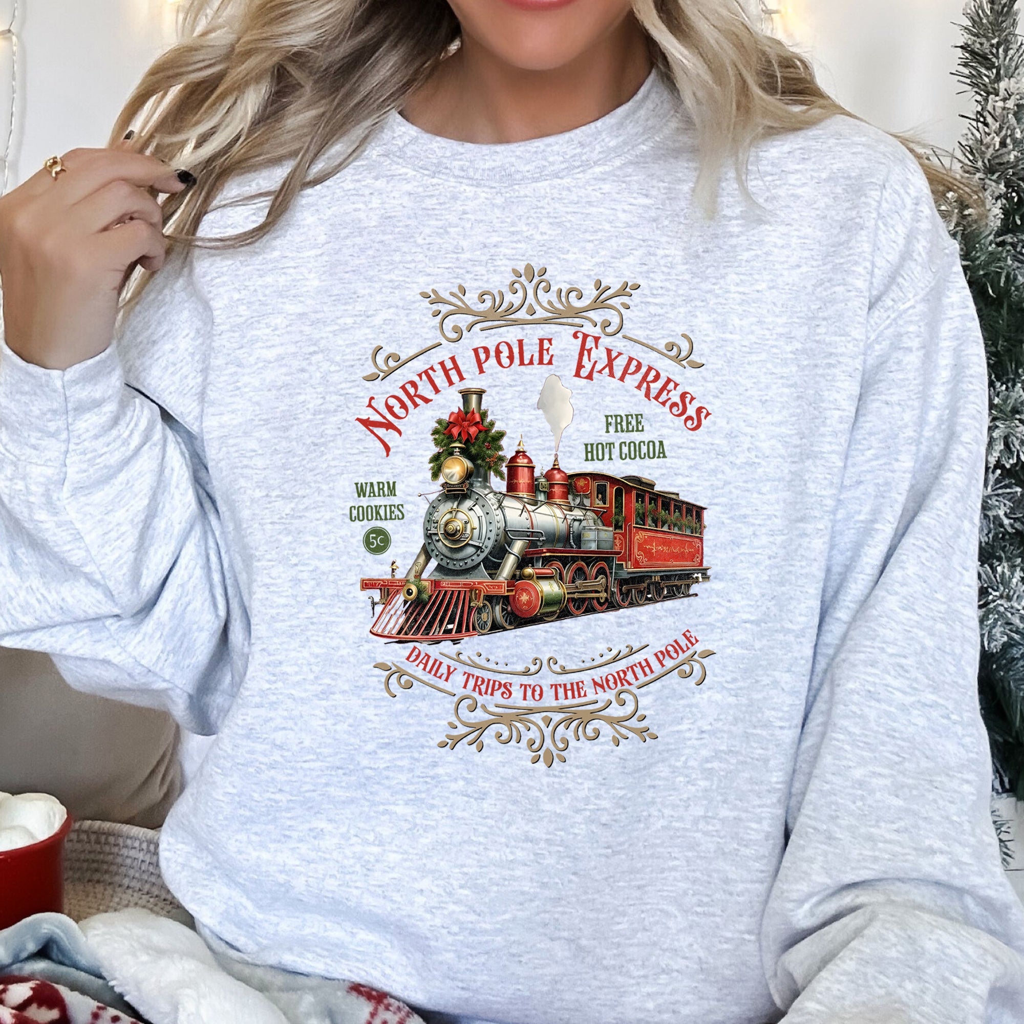 North Pole Express Vintage Christmas Cozy Cotton-Poly Fleece Holiday Edition Sweatshirt