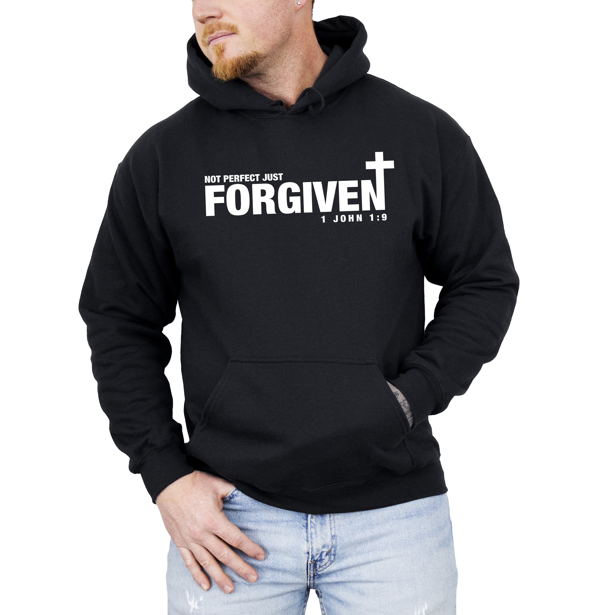 Not Perfect, Just Forgiven, John, Jesus, Christian, Religious, Gospel, Faith Hoodie