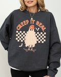 Creep It Real Retro Ghost Skeleton Witch Halloween Meme Nostalgic Spooky Vibe Sweatshirt