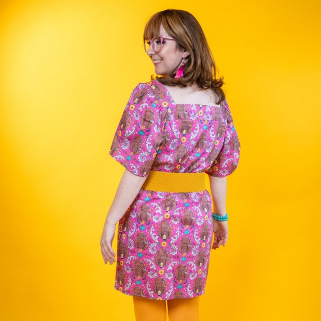 Cheeky Monkeys Square Neck Dress in Magenta