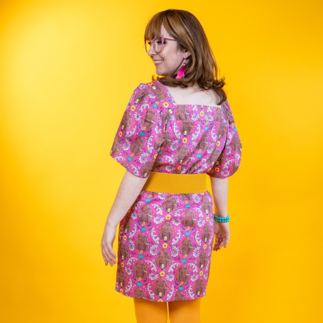 Cheeky Monkeys Square Neck Dress in Magenta