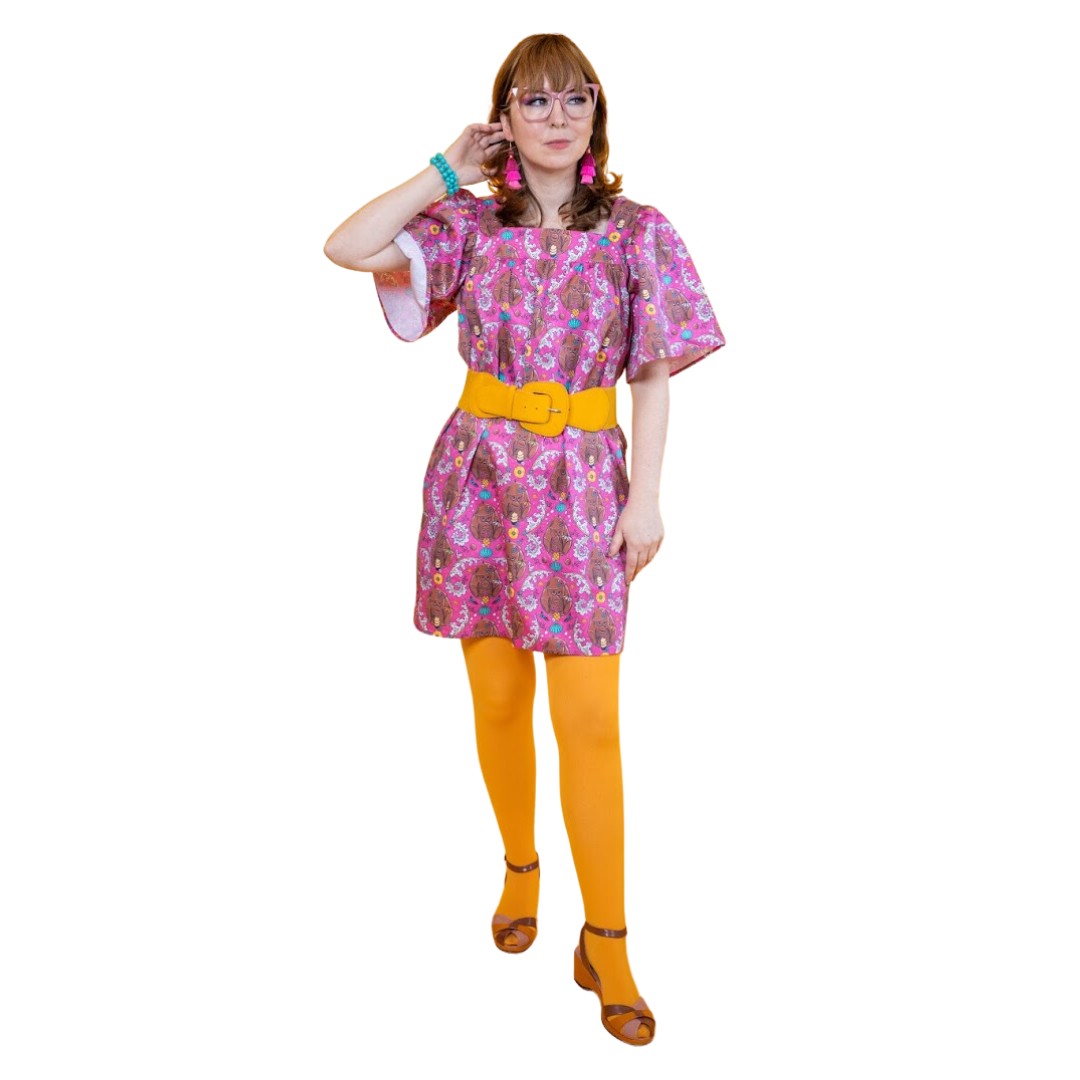 Cheeky Monkeys Square Neck Dress in Magenta