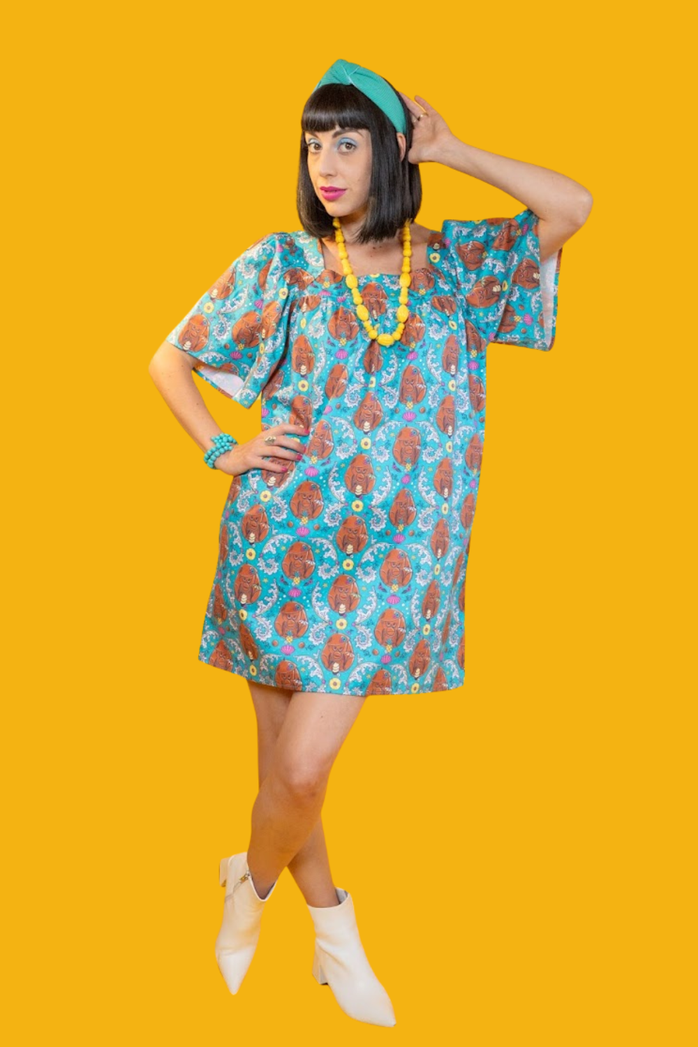 Cheeky Monkeys Square Neck Dress in Magenta