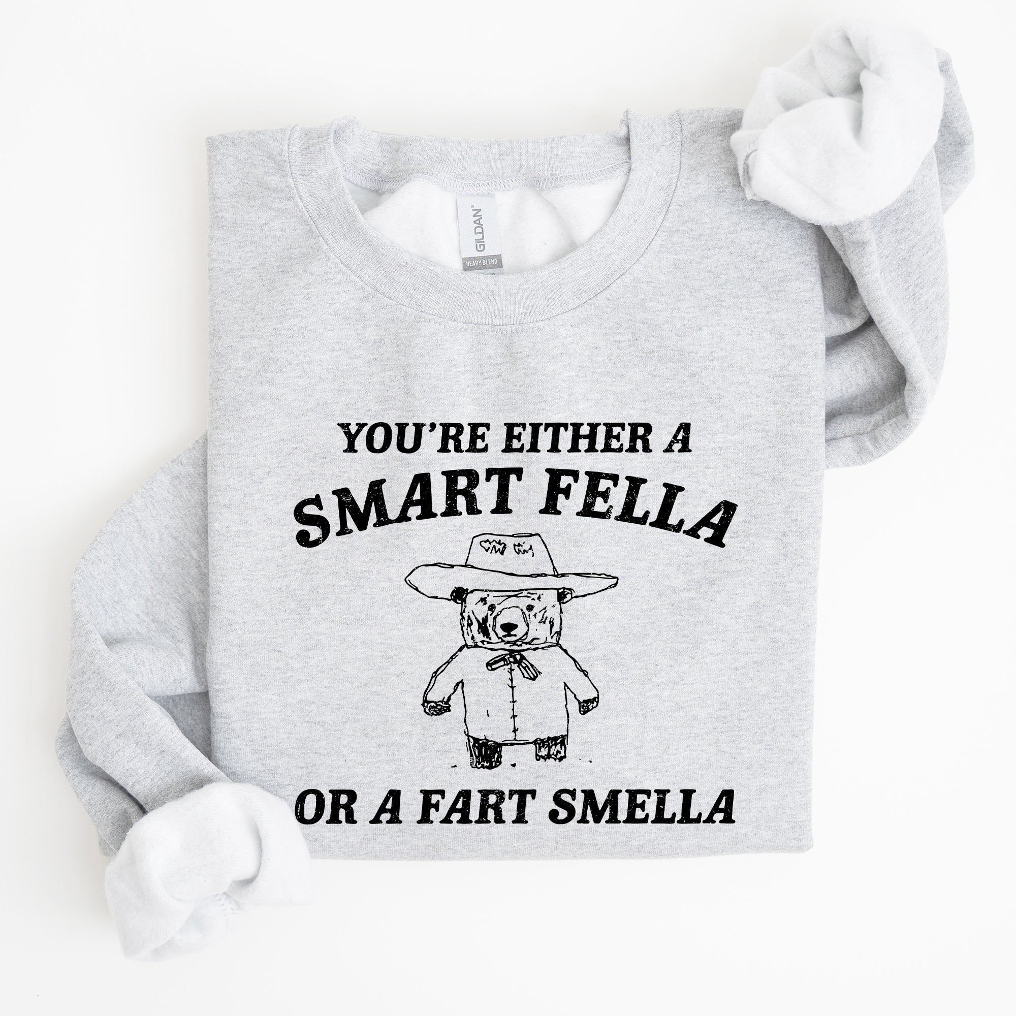 Smart Fella Fart Smeller Funny Bear Cartoon Character Whimsical Playful Bold Sweatshirt