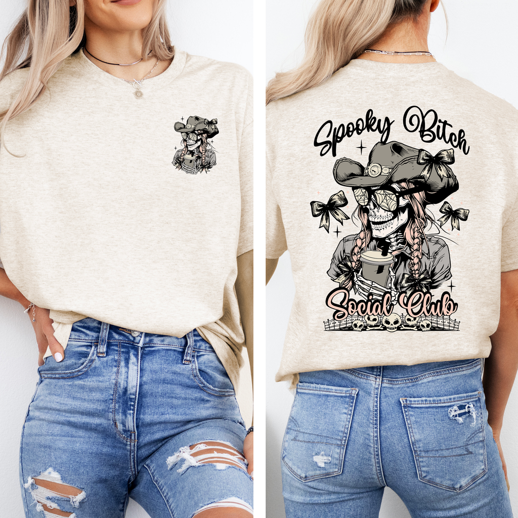 Spooky Bitch Social Club Skeleton Coquette Halloween Gothic Punk Collection Graphic Tee
