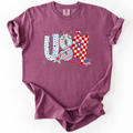 USA Patriotic Patterns With Ribbons Fourth of July America Theme Comfort Colors Tee