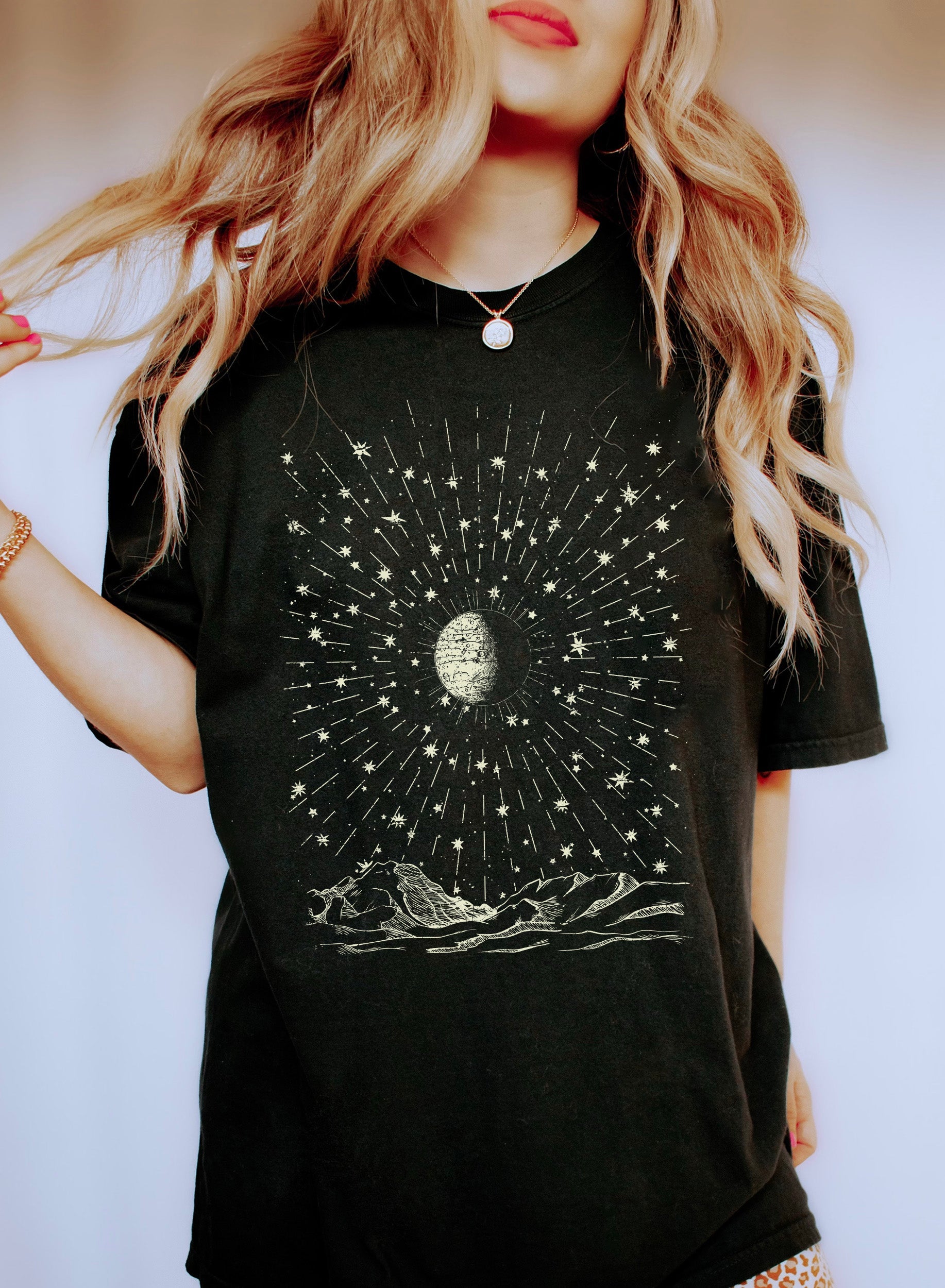 Moon, Stars and Mountains Celestial Comfort Colors Tee