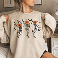 Dancing Pumpkins Halloween Night Scene With Playful Faces In Retro Autumn Graphic Sweatshirt