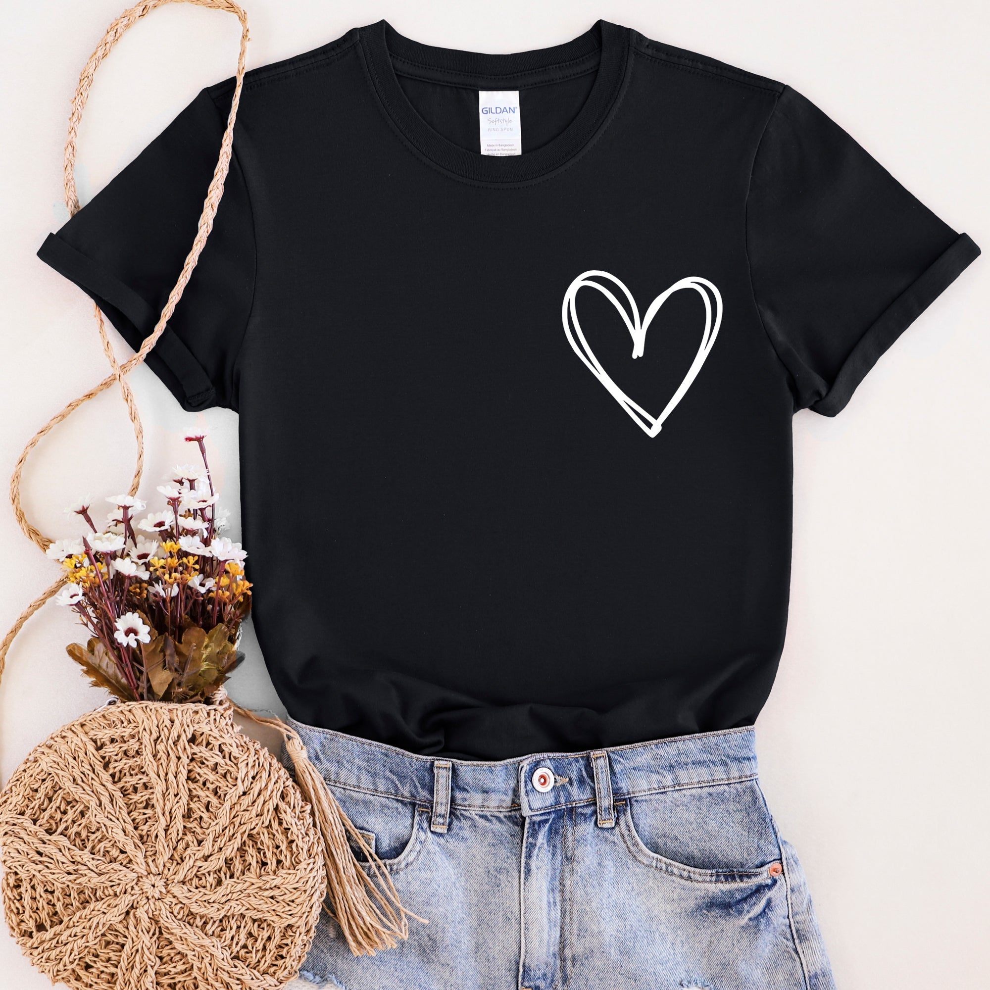 Double Heart Pocket Print Valentine's Day Edition Extra Soft Comfort Fit Graphic Tee