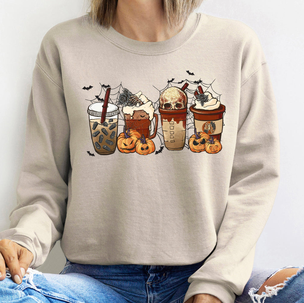 Horror Pumpkin Coffee Halloween Spooky Sips For Midnight Readings Graphic Sweatshirt