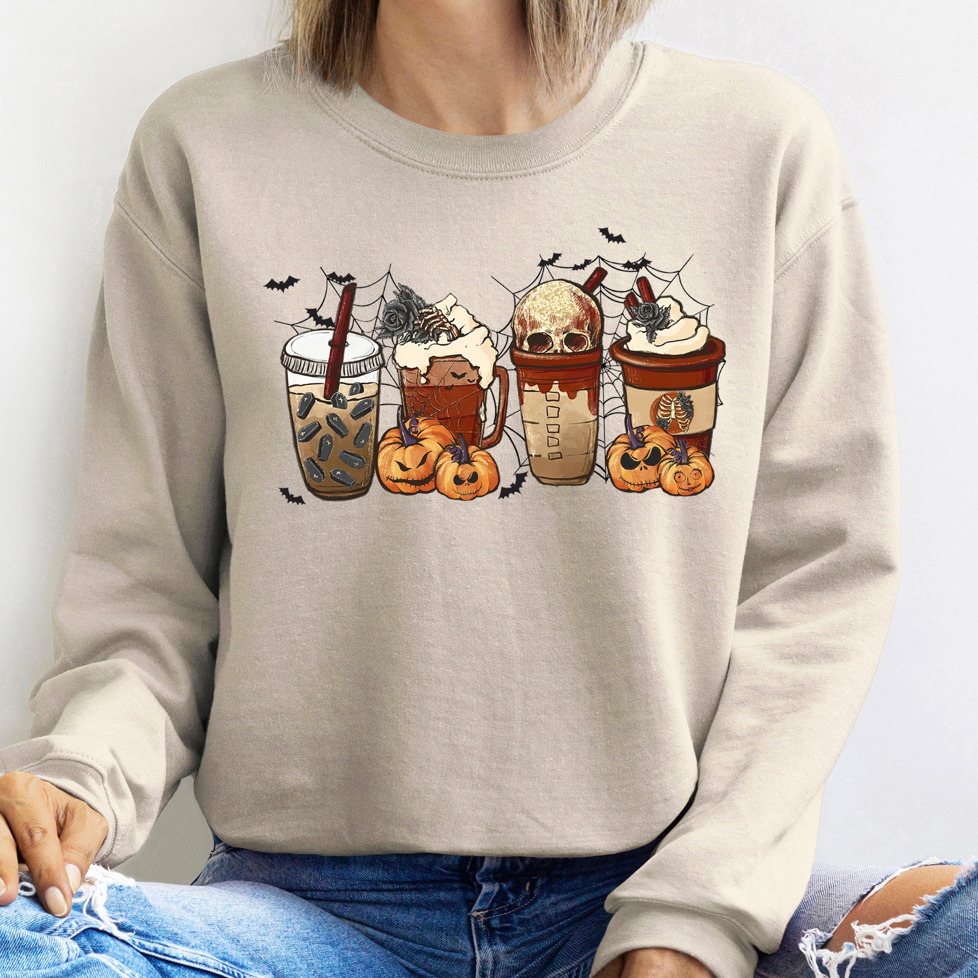 Horror Pumpkin Coffee Halloween Spooky Sips For Midnight Readings Graphic Sweatshirt