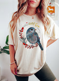 Scandinavian Folk Blue Bird Emblem Art Print Modern Nordic Design Comfort Colors Tee
