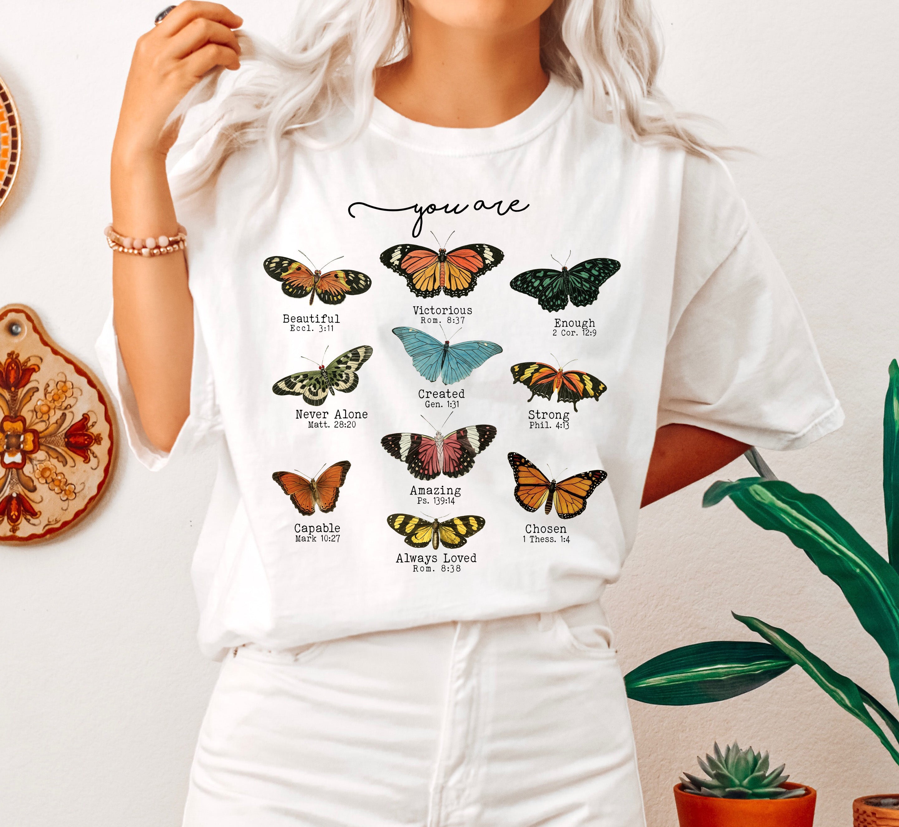 Butterflies And Bible Verses Delicate Wings Faith Print Design Comfort Colors Tee